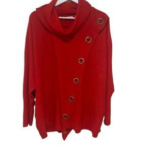 Notations size 2XL cowl neck sweaters red long sleeve button embellishments